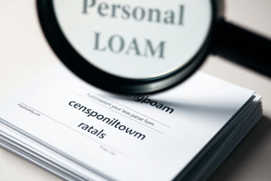 A close-up shot of a stack of small personal loan application forms, with a magnifying glass highlighting the details. The forms have a simple, minimalist design with clean lines and subtle textures. The background is a soft, neutral tone, allowing the forms to be the focal point. The lighting is soft and diffused, creating a calm and professional atmosphere. The angle of the shot is slightly elevated, giving a sense of authority and importance to the subject matter. The overall mood conveys the idea of a thoughtful financial decision-making process.