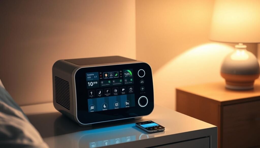 A state-of-the-art iCareCPAP sleep apnea machine, its sleek design and intelligent connectivity showcased. The device rests on a minimalist nightstand, its display illuminated with real-time data and smart controls. Soft lighting from a nearby lamp creates a warm, calming atmosphere. The machine's intuitive interface and seamless integration with a companion mobile app are highlighted, exemplifying the cutting-edge smart technology that enhances the user's sleep experience. The image captures the machine's elegant form and the innovative connectivity that powers its intelligent functions, perfectly complementing the article's focus on the advancements in sleep apnea treatment. A state-of-the-art iCareCPAP sleep apnea machine, its sleek design and intelligent connectivity showcased. The device rests on a minimalist nightstand, its display illuminated with real-time data and smart controls. Soft lighting from a nearby lamp creates a warm, calming atmosphere. The machine's intuitive interface and seamless integration with a companion mobile app are highlighted, exemplifying the cutting-edge smart technology that enhances the user's sleep experience. The image captures the machine's elegant form and the innovative connectivity that powers its intelligent functions, perfectly complementing the article's focus on the advancements in sleep apnea treatment.